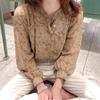 Spring/Autumn 2025 Korean Floral Chiffon Bubble Sleeve Blouse - Women's Long Sleeve Elegant Top