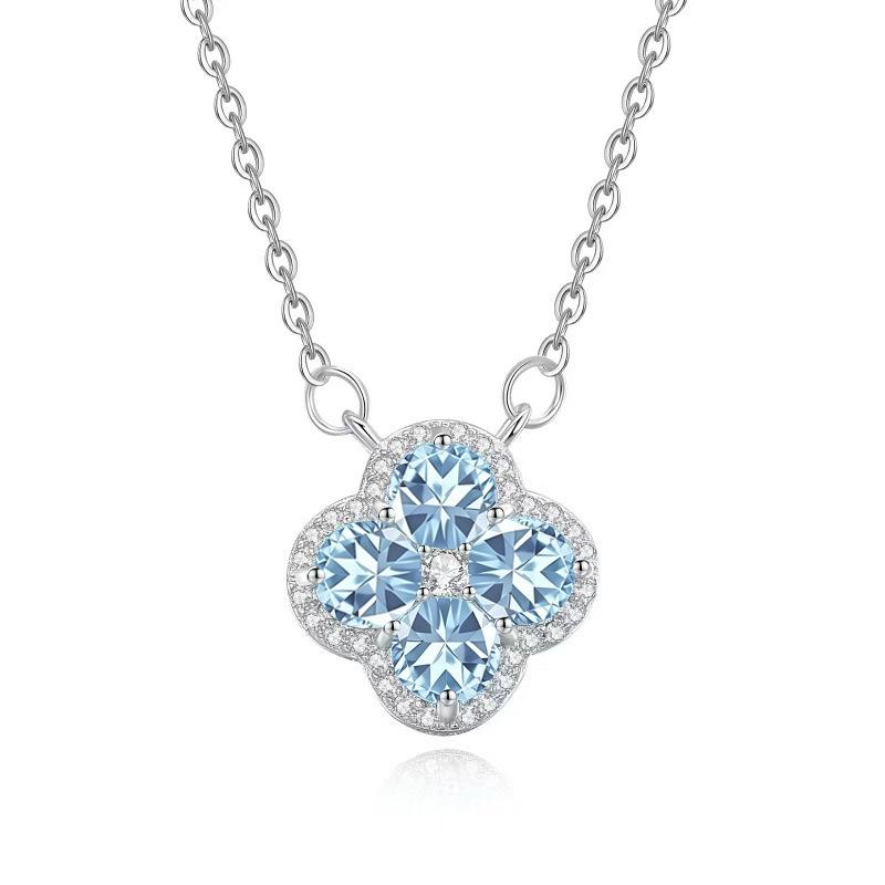 S925 Sterling Silver Natural Stone Clover Necklace Women's Simple Niche Design Heavy Industry Clavicle Chain