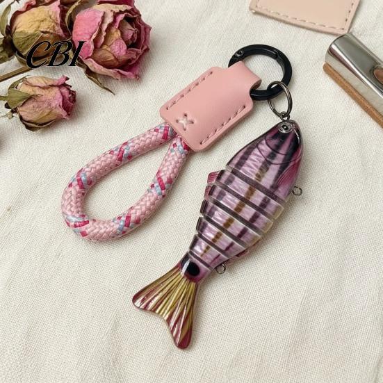 Car Key Pendant Multi-jointed Fishing Lure Keychain, Artificial Swimbait Ring with Braided Rope, Tackle Bag Charm Vintage Fish Keychain Charm,