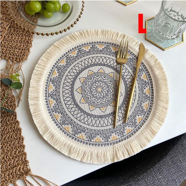 Runde Tischsets, rundes Tischset mit Boho-Quasten für Esstisch, wärmeisolierendes Tischset für die Küche, 33 cm