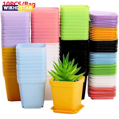 10PCS Tuinieren Mini Kleine Vierkante Pot Bloempot Vetplantenpot Kleine Zwarte Vierkante Plastic Pot Zaailingschaal Containe