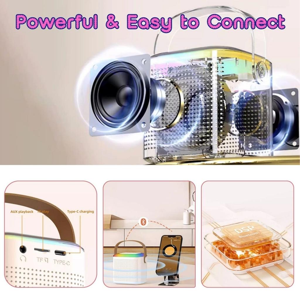 New Karaoke Machine With Wireless Microphone Portable KaraokeSpeaker With LED Light, Wireless Microphone With Voice Change