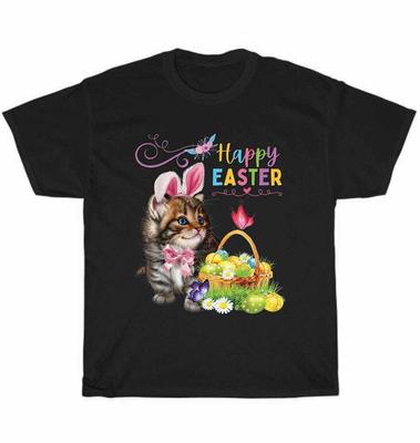 Niedliches Kätzchen Frohe Ostern Katze Hase und Eier Haustierliebhaber T-Shirt Unisex Tee Geschenk