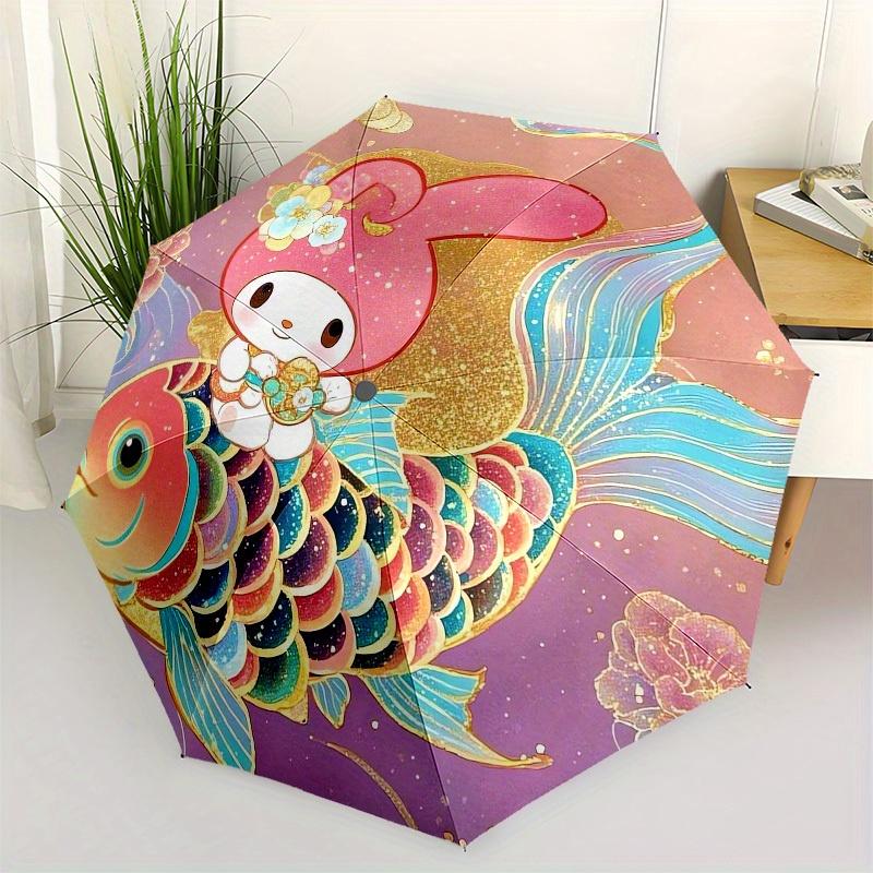 

1pc My Melody on Colorful Fish Umbrella with Plastic Handle,Suitable for All Seasons Home Travel Outdoor UmbrellaSanlio615