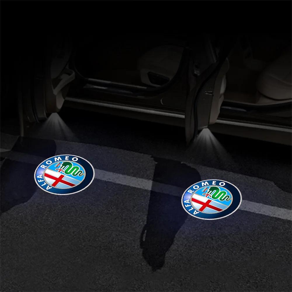 Car Stickers For Alfa Romeo 1/2Pcs Car Door HD Welcome Light Wireless Projector Induction Lamp Auto Accessories For Alfa Romeo G