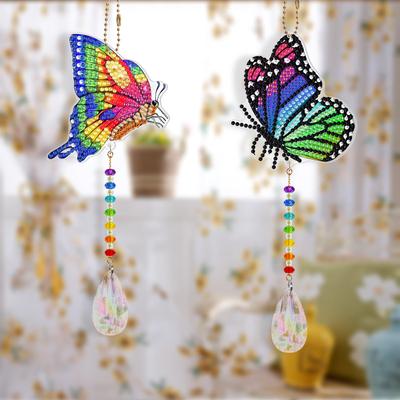 2pcs Acrylic Diy Diamond Painting Drawing Beaded Pendant Craft Double Sided Diamond Decorative