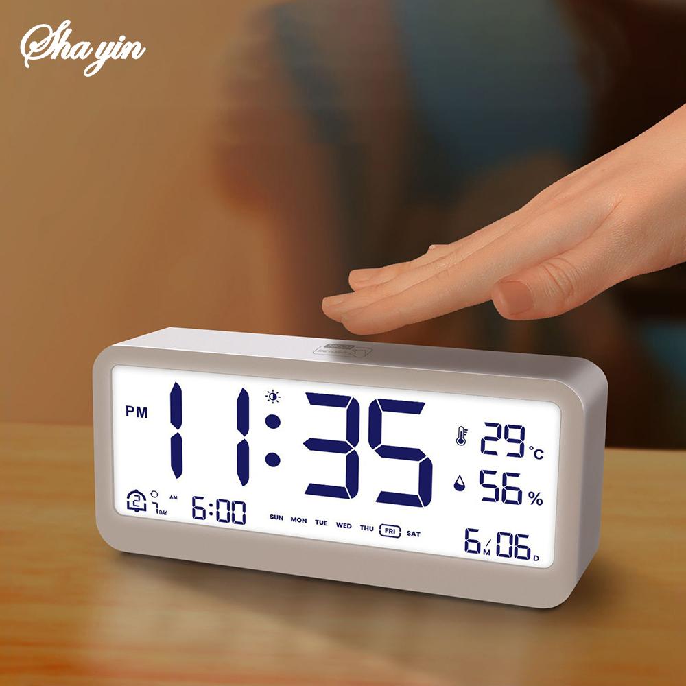 8001-EN Multifunctional Digital Clock LED Brightness Adjustable Temperature Humidity Displaying Alarm Clock with Dual Modes