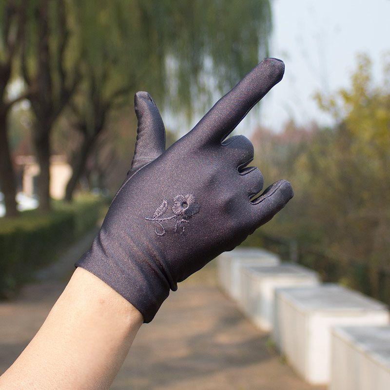 Spandex High Elastic Gloves Jiamus Square Stage Performance Embroidered Female Summer Sun Protection Winter Colorfast Black White Gray