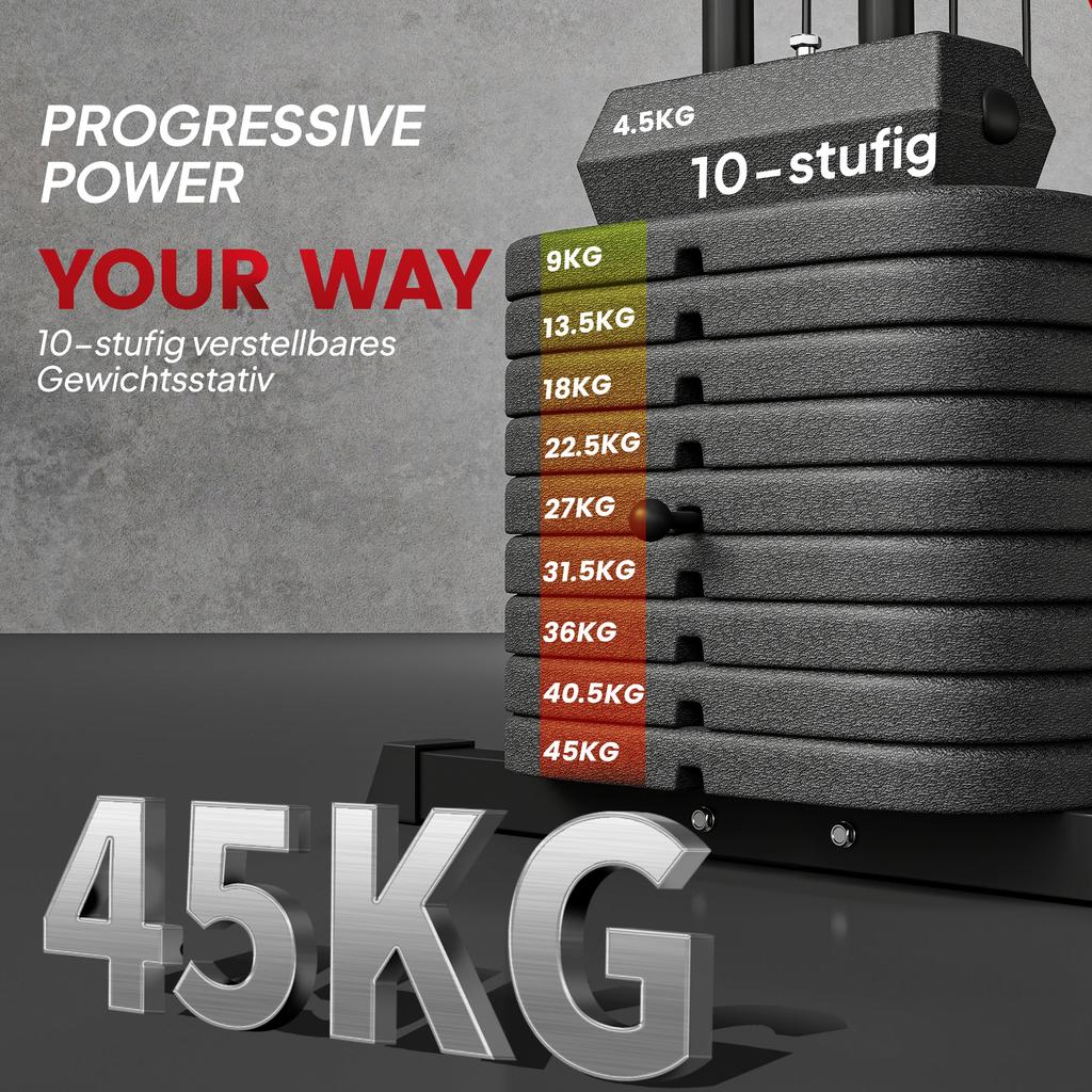 Weights Machine, Multi Gym with 45kg Weight Stack, Compact Home Gym Leg Press Machine for Full Body Training