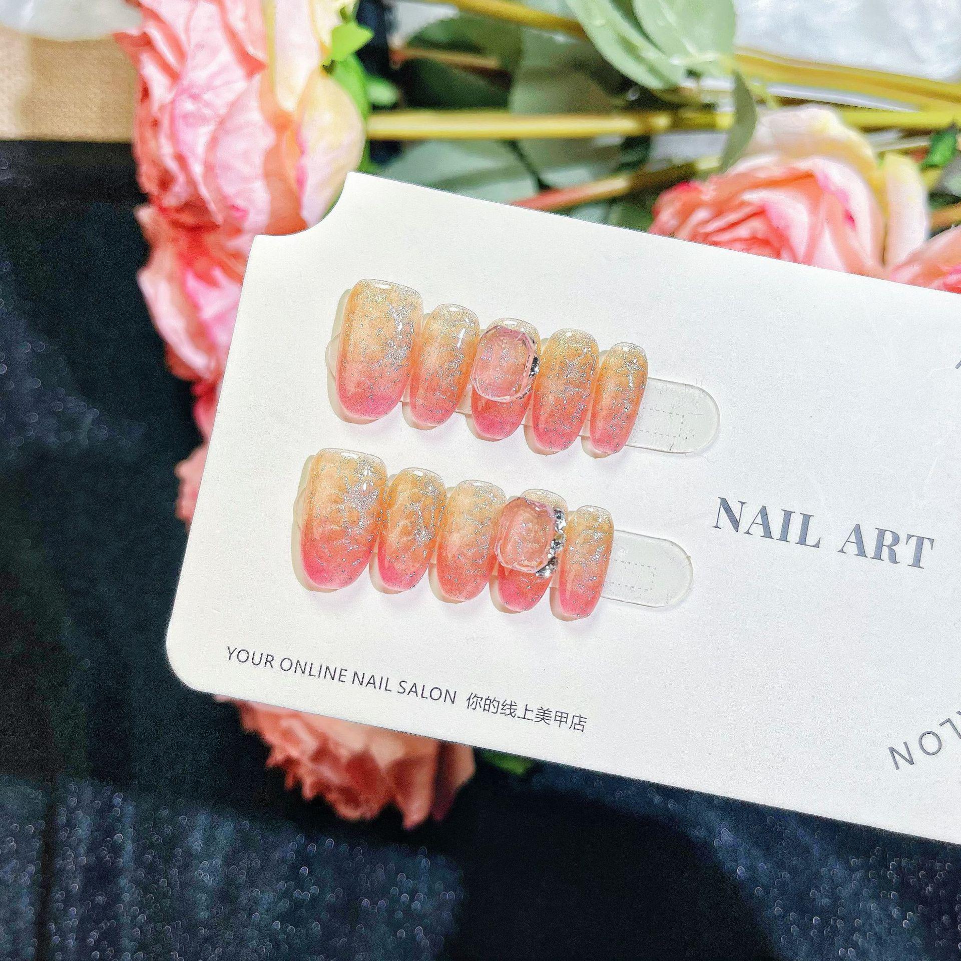 

Handmade High-End Garnet Red Gradient Cat Eye Water Ripple Nail Patches Small