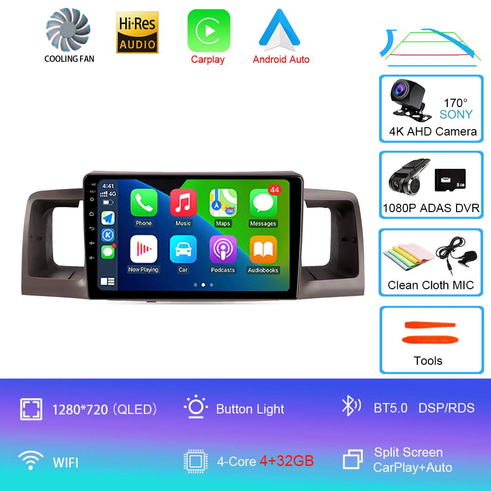 For Toyota Corolla E120 2000 - 2004 Car Radio Android 14 Carplay Multimedia Navigation Video DVD Autoradio Stereo 2din 4G+wifi