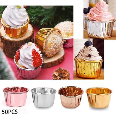 50 pirottini per muffin, carta per cupcake a righe e tazza rivestita in alluminio, stampo per torta