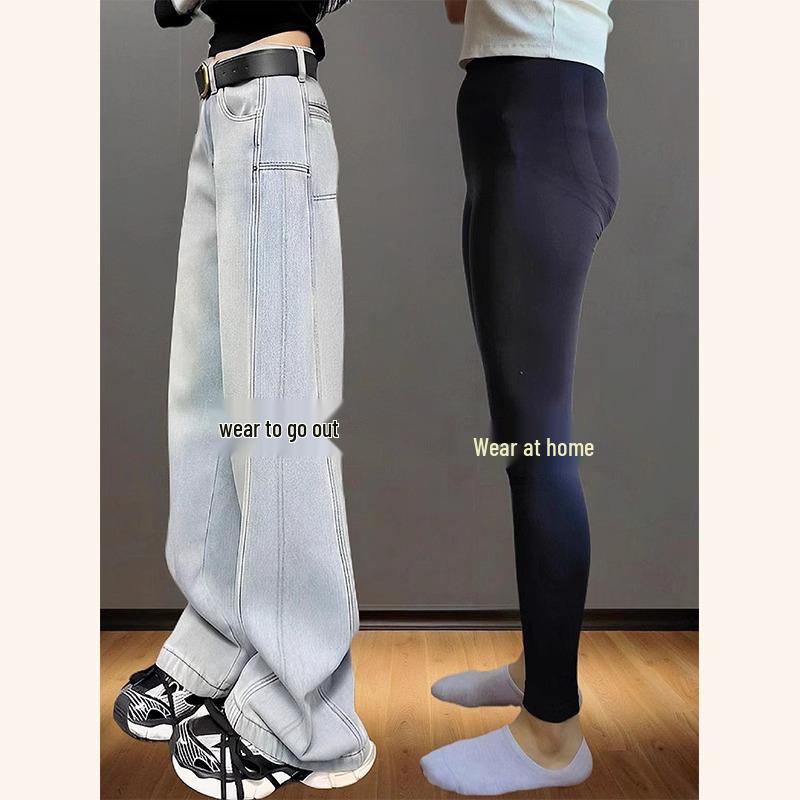 

Женские джинсы больших размеров с флисовой подкладкой и широкими штанинами - тип фигуры груша , высокая посадка, стройнящие, зимние. XL