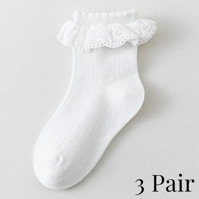 

New 3 Pair Kids Girl Sock Princess Ruffle Solid Color Calf Sock For Baby Girl Spring Autumn Cotton Soft Frilly Children Girl S size 1-3 Year белый