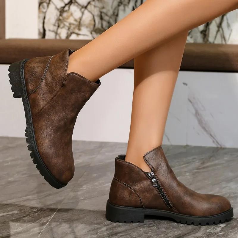 Fashion Shoes for Women 2024 Hot Sale Side Zipper Women's Boots Fashion Round Toe Office and Career High Quality Plus Size Ankle Boots
