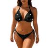 Women Two Piece Swimsuit Halter Neck Triangle Top and Side Tie Bottoms Polka Dot Print Beachwear Swimwear Set