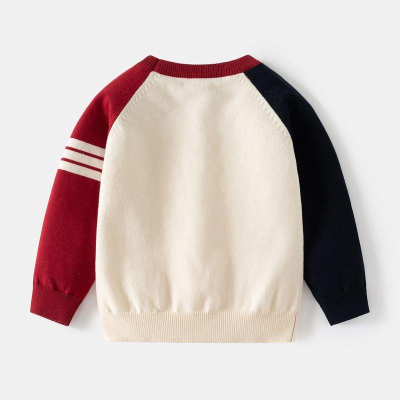 Boys' Round Neck Thin Pullover Sweater Kids Color Matching Sweater Spring and Autumn Baby Boys' Bottoming Shirt Tops