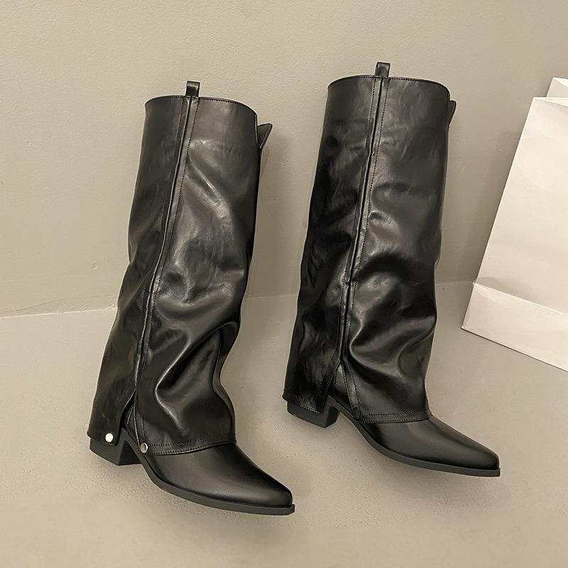Pointed boots women's autumn and winter boots new women's boots but knee boots thick heel high heel western cowboy boots
