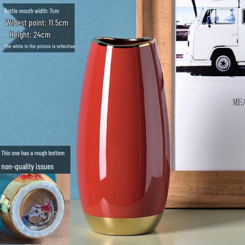 Red Gold Rim Ceramic Flower Vase Set