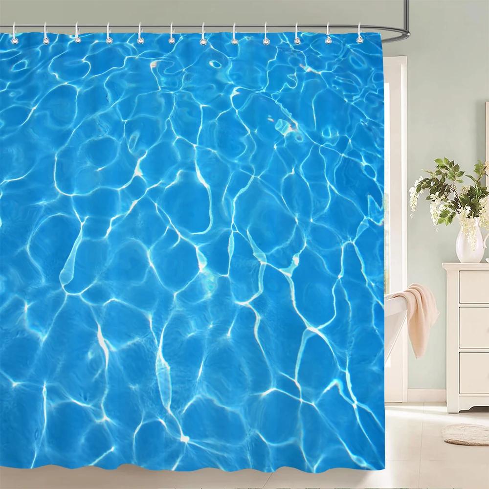 

1 pc Blue minimalist art water ripple printing polyester material shower curtain waterproof fabric, bathroom partition curtain W90xH180cm