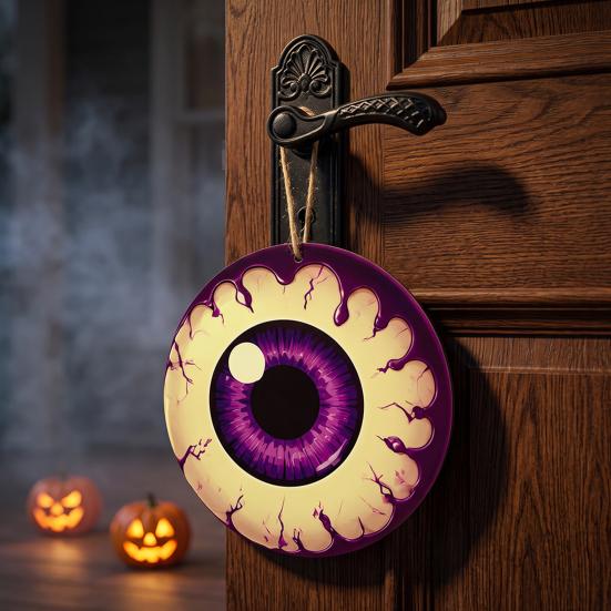 Creative Festival Door Ornaments Halloween Glowing Eyes, Glow in The Dark Eyeball Wooden Hanging Sign, Spooky Outdoor Courtyard Holiday Decor