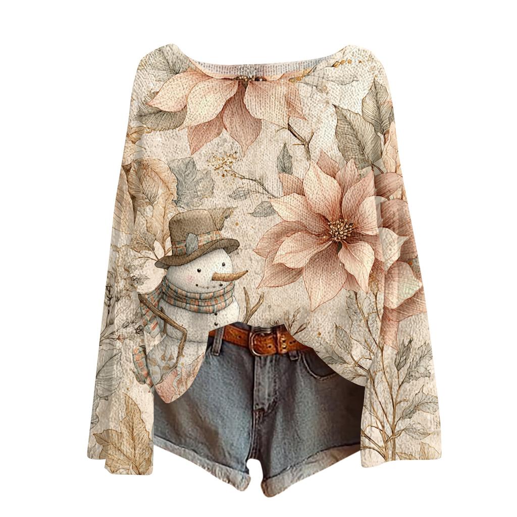 Womens  Fall Sweaters Long Sleeve Print Tops Pullover Sweaters Loose Dressy Casual Basic Clothes