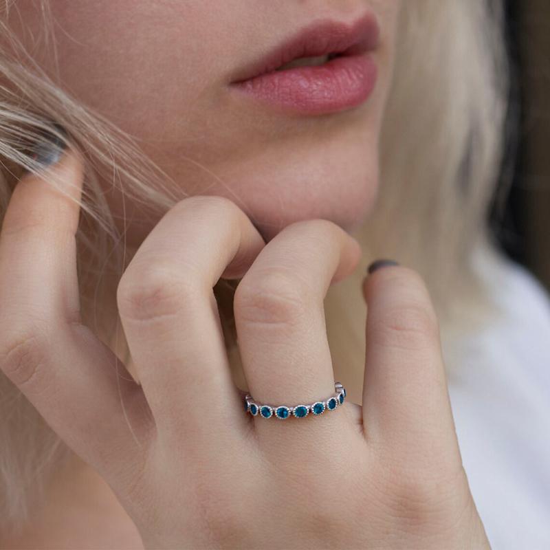 Huitan Round Cubic Zirconia Promise Rings for Women Exquisite Silver Color Female Accessories White/Sky Blue CZ Fashion Jewelry