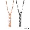 THE KISS Disney Hidden Mickey Diamond Silver Pair Necklace DI-SN514DM-515DM - Pink & Black Twisted Bar Top for Couples, Gift Box