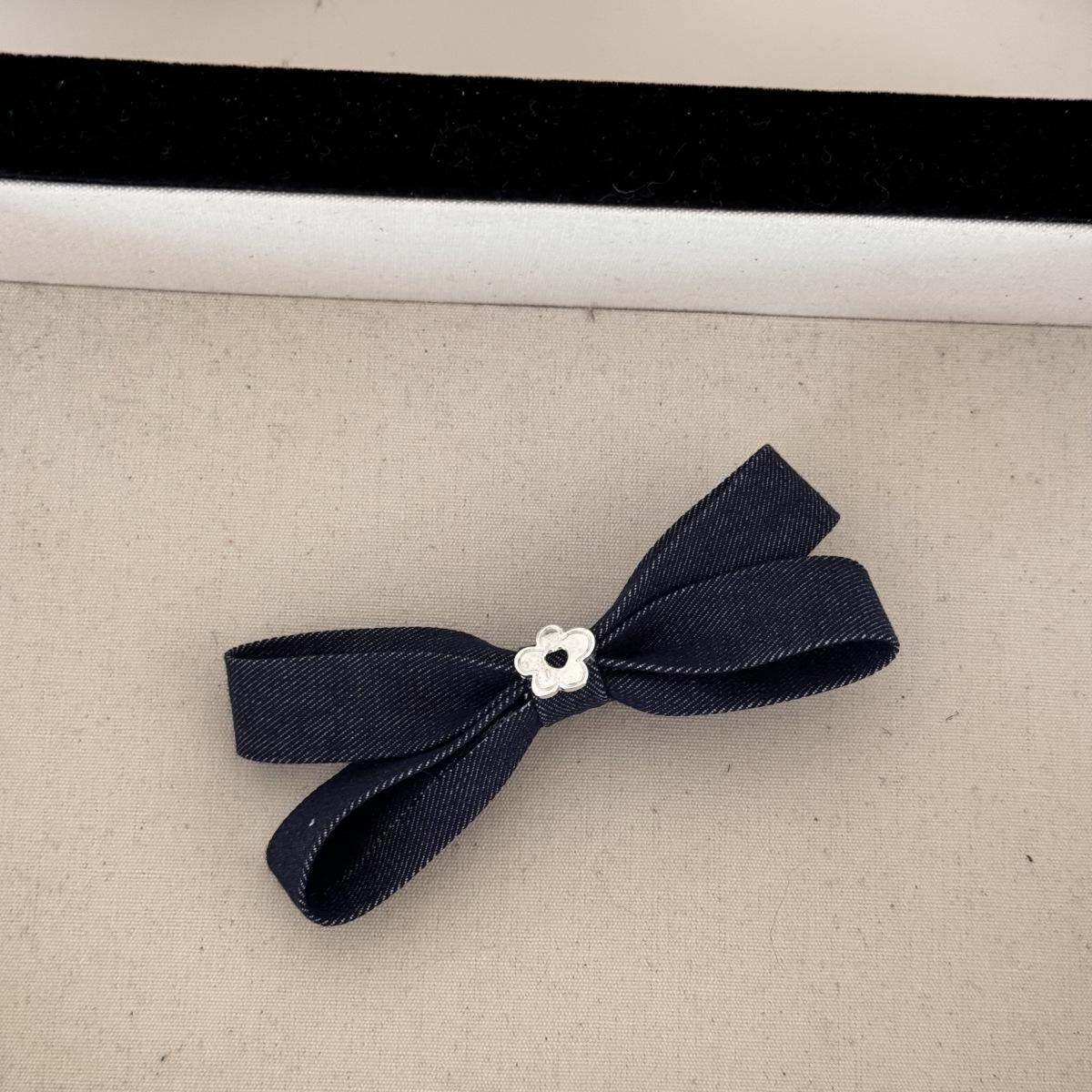 Denim Flower Bow Hair Clip: Simple Duckbill & Claw Clip for Bangs