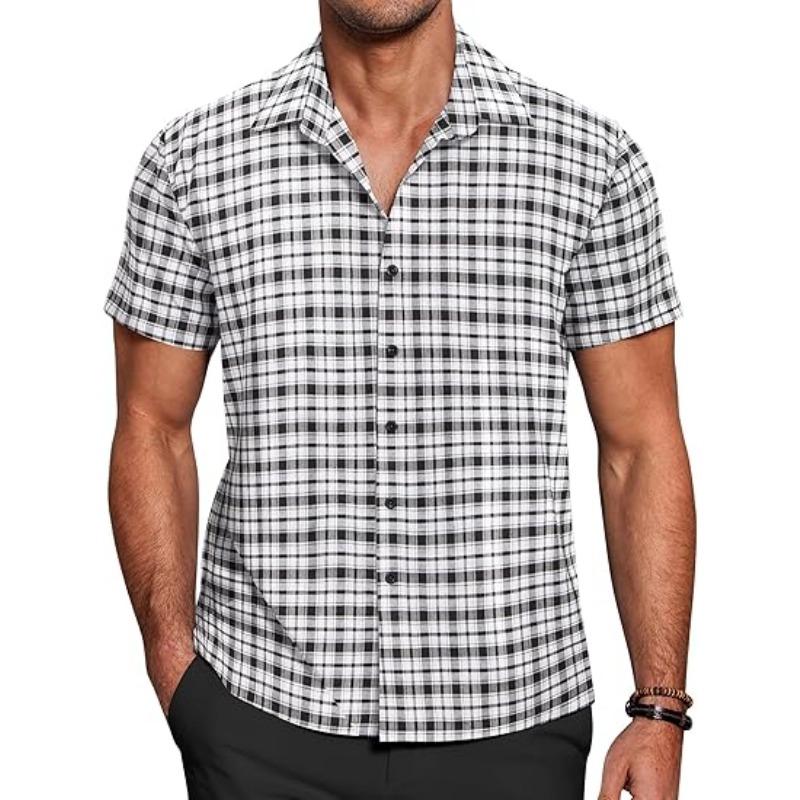 Comfortable Men's Short Sleeved Button Up Shirt Checkered Button Up Shirt Casual Work Shirt Summer Fashion