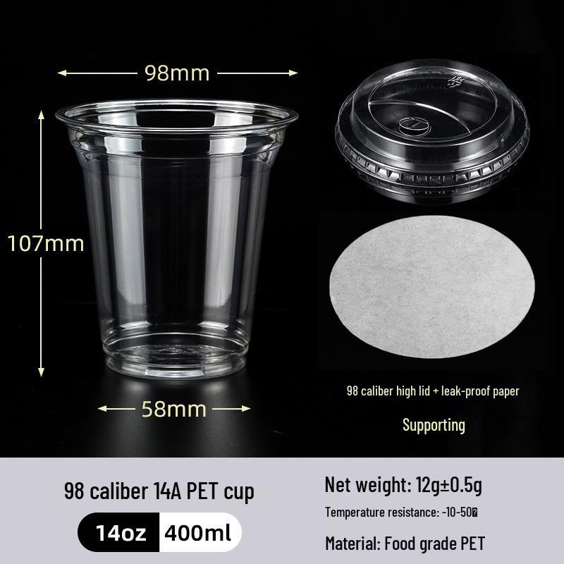 Disposable PET Plastic Cup with Lid - 98mm Caliber for Milk Tea, Coffee, Lemon Tea, or Iced Drinks
