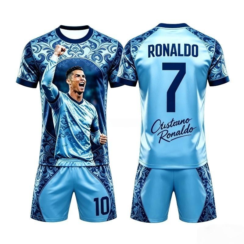 2026 Summer New # 7 Ronaldo Football Sleeve Shorts T-Shirt and Short Set Breathable Comfortable and Soft Unisex Family Kids Tees