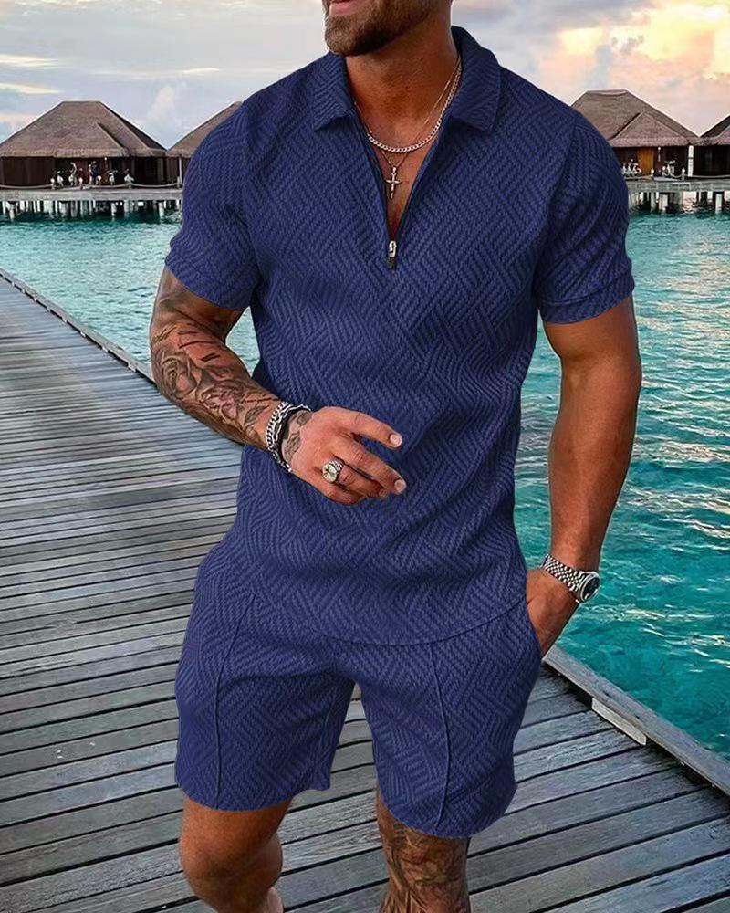 Herren Print Polohemd Set – Kragen Kurzarm Lässiger Pullover T-Shirt
