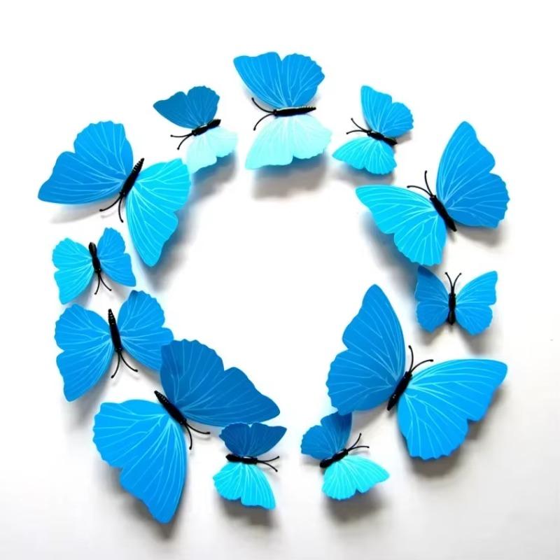 Heta rean 3D Fjäril Väggdekaler 12st 6st stora+6st små PVC 3D Fjäril Väggklistermärke för Heminredning