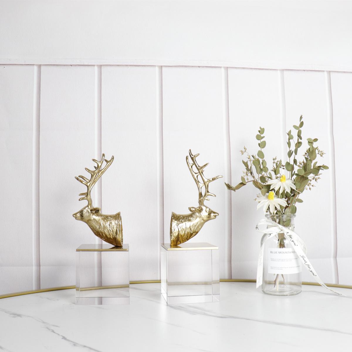 

Elegant Deer Head Metal Bookend with Crystal Glass Base Single 8*8*23CM