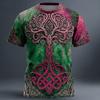 Herren 3D Celtics Lebensbaum T-Shirt Kurzarm T-Shirt 3D-Druck Rundhals Shirt Wikinger Designer Party Straße Blau Gelb Rot