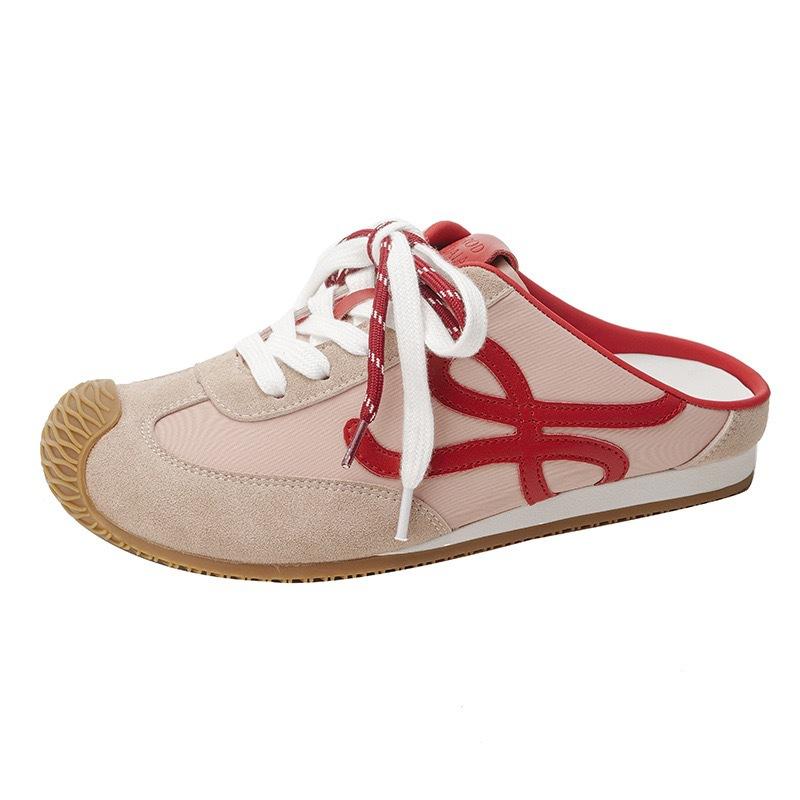 Sheepskin Wang Yibo Same Shoes, Leather Inner Height Increase Bag Head Half Slippers Women's Pair Lace-up Bag Head Casual Moral Training Shoes