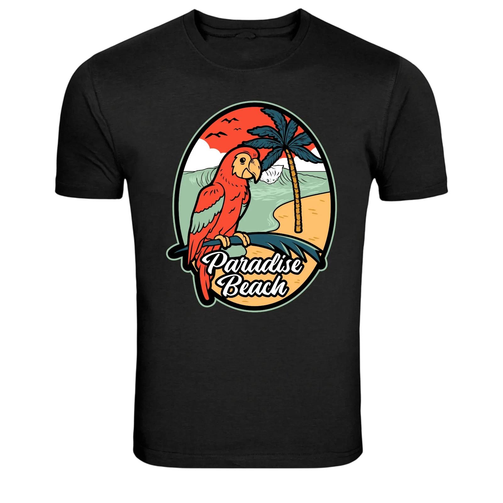 Paradise Beach Tropical Parrot Ocean Graphic T-Shirt L