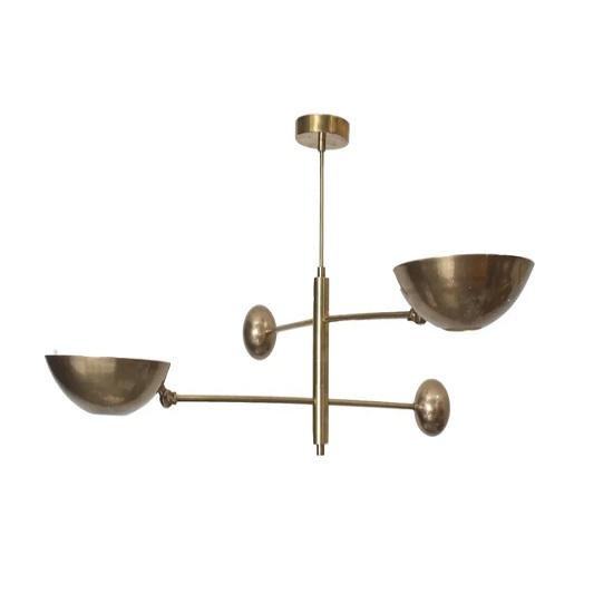 2 Light Pendant Mid Century Modern Raw Brass Sputnik Chandelier Light Fixture