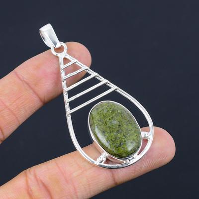 Pingente de Pedra Preciosa Unakita Natural Prata de Lei 925 Joias Indianas Para Mulheres