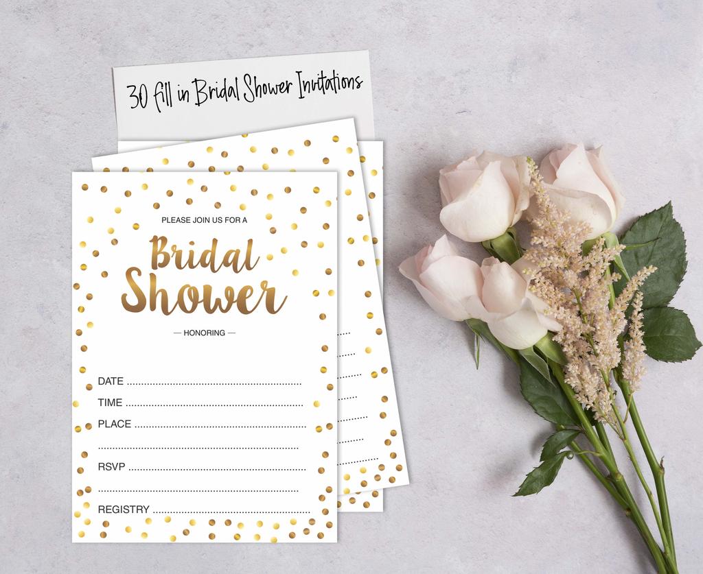 Inkdotpot 30A Gold ConfettiA Fill-In Style Bridal Shower Invitations Wedding Blank