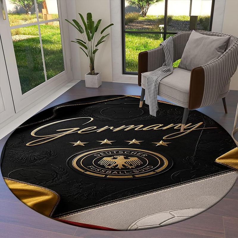 Germany National Football Team Round Area Rug,Carpet Rug for Living Room Bedroom Sofa Playroom Decor,Non-slip Floor Mat