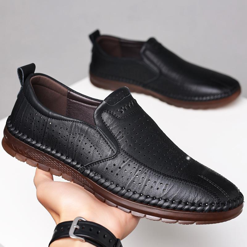 

Кожаные мужские туфли с мягкой подошвой, нескользящие, деловые повседневные, с закрытой пяткой, с перфорацией, кожаные туфли мужские дышащие и удобные 38 чёрный