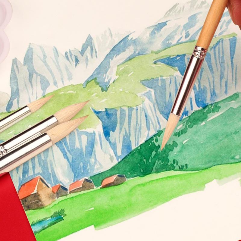 Akvarell krok linje penna gouache mjuk vesselhår kontur målarpensel handmålad propylenfärg miniatyr detalj detalj konst