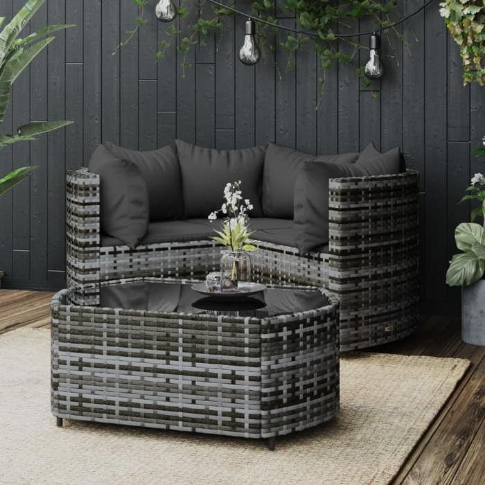VidaXL Salon de jardin 4 pcs avec coussins Gris Résine tressée, ensemble de salon d'extérieur, ensemble de mobilier 319776