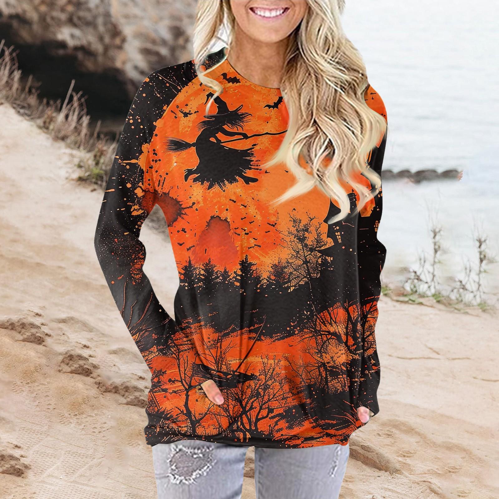 

Женская модная повседневная футболка с круглым вырезом и принтом, длинными рукавами и карманами XXXL шафрановый