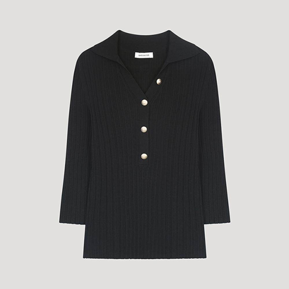 

[She S miSS] V Collar Half Button 7 Part Knit SSkpoo11010 Bk blacks/55