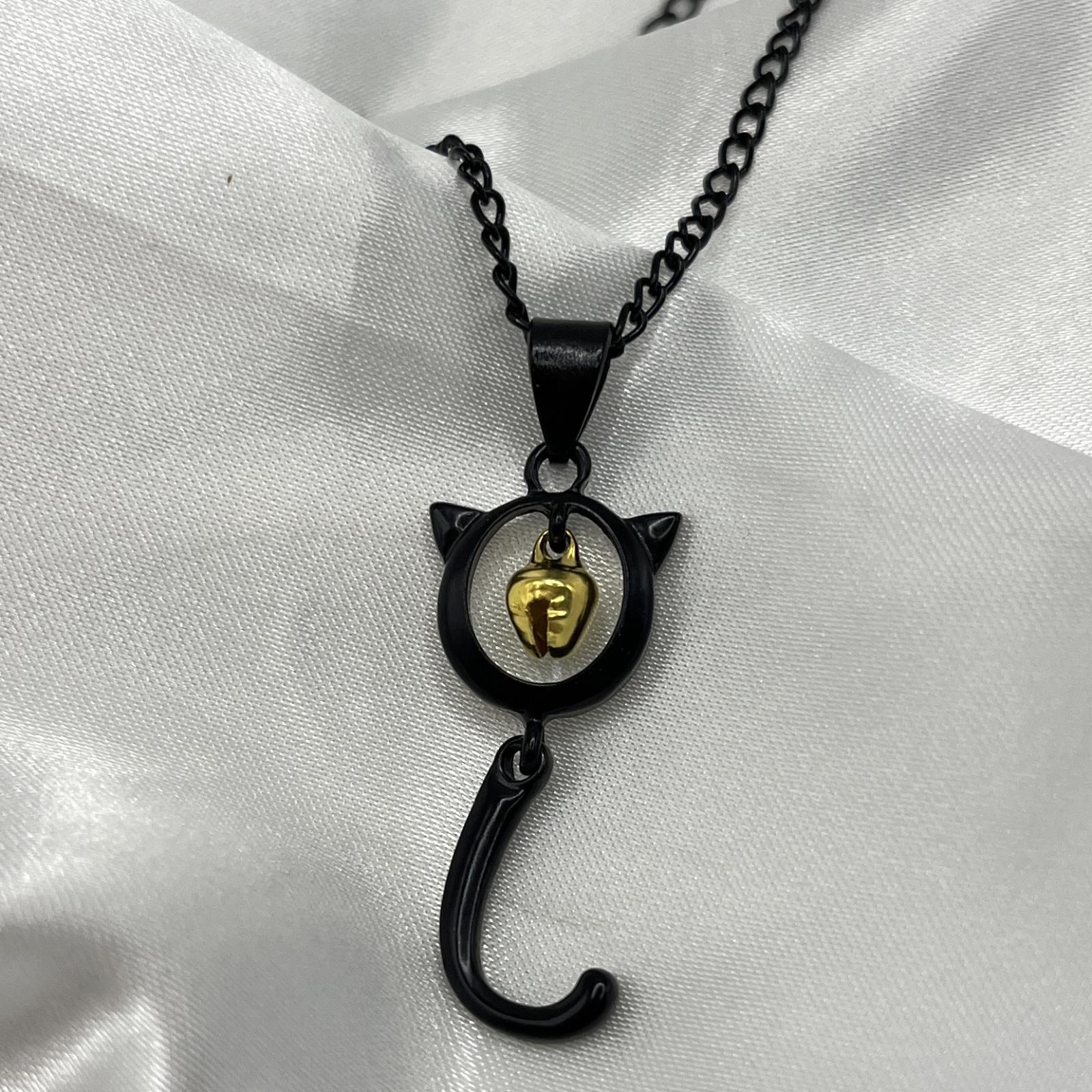 Minimalist Necklace for Women Cat Pendant Chain Small Unique Design Simple Style Fashion Jewelry Accessories for Everyday Wear One Size чёрный