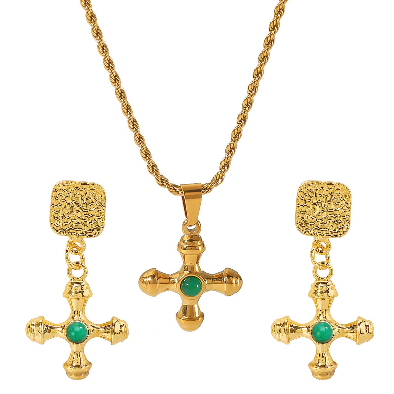 

Комплект ожерелья и сережек с распятием для женщин, крест, кулон, аксессуары, геометрический орнамент для модных личностей зелёный