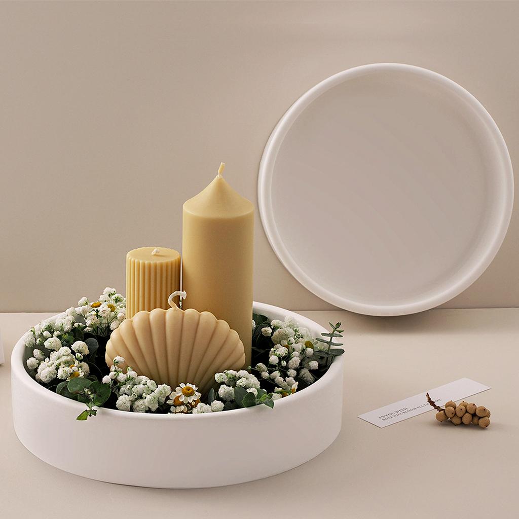 Round Candle Tray Silicone Mold Cement Flower Pot Candle Deep Tray Mold DIY Concrete Storage Bowl Handmade Resin Mold Home Decor